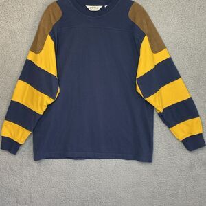 Orvis Mens Rugby Blue Notched Crewneck Preppy Shirt Elbow Pads Sweatshirt Large